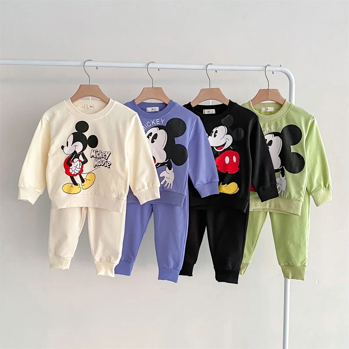 Disney Mickey Children' Tracksuit Cartoon Fashion Loose Baby Girl Boy Long Sleeve Crewneck Hoodies + Pants Two Piece Set Clothes - Slobuy