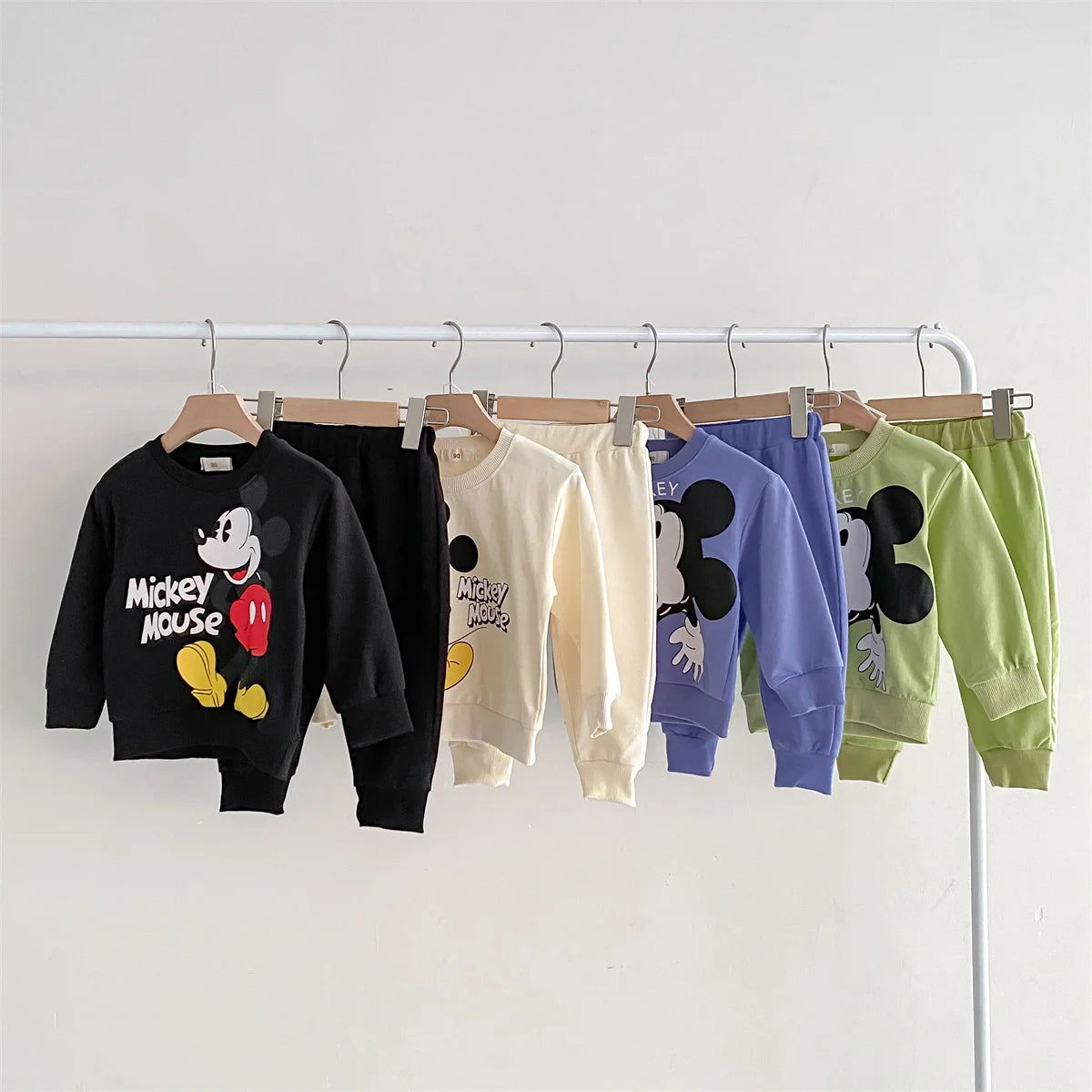 Disney Mickey Children' Tracksuit Cartoon Fashion Loose Baby Girl Boy Long Sleeve Crewneck Hoodies + Pants Two Piece Set Clothes - Slobuy