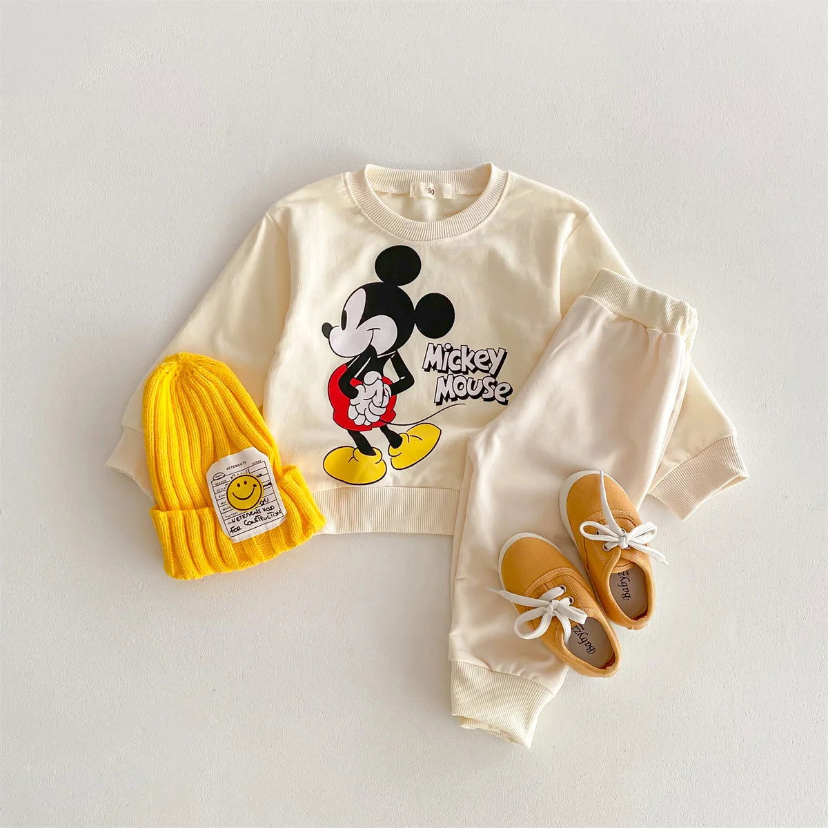 Disney Mickey Children' Tracksuit Cartoon Fashion Loose Baby Girl Boy Long Sleeve Crewneck Hoodies + Pants Two Piece Set Clothes - Slobuy