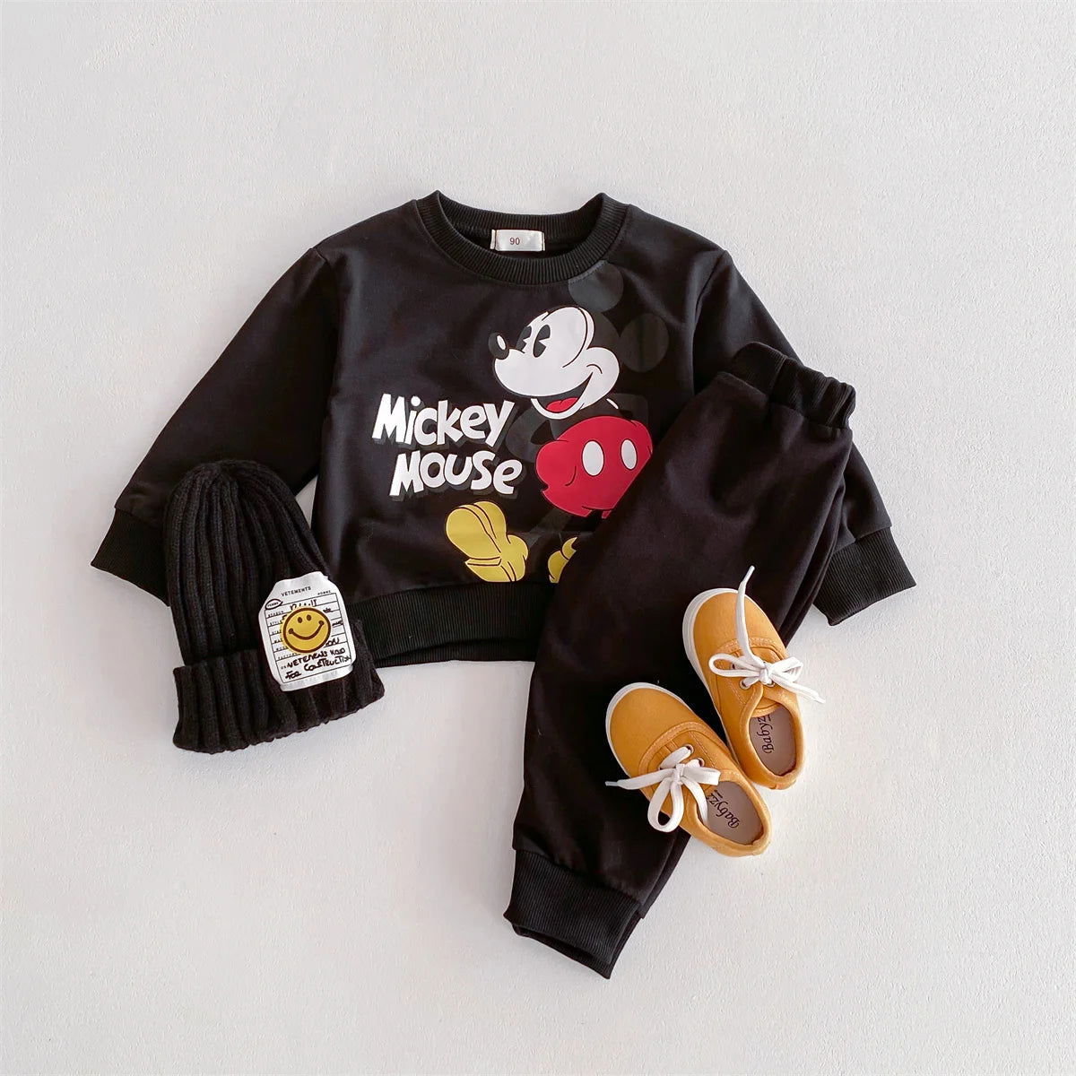 Disney Mickey Children' Tracksuit Cartoon Fashion Loose Baby Girl Boy Long Sleeve Crewneck Hoodies + Pants Two Piece Set Clothes - Slobuy