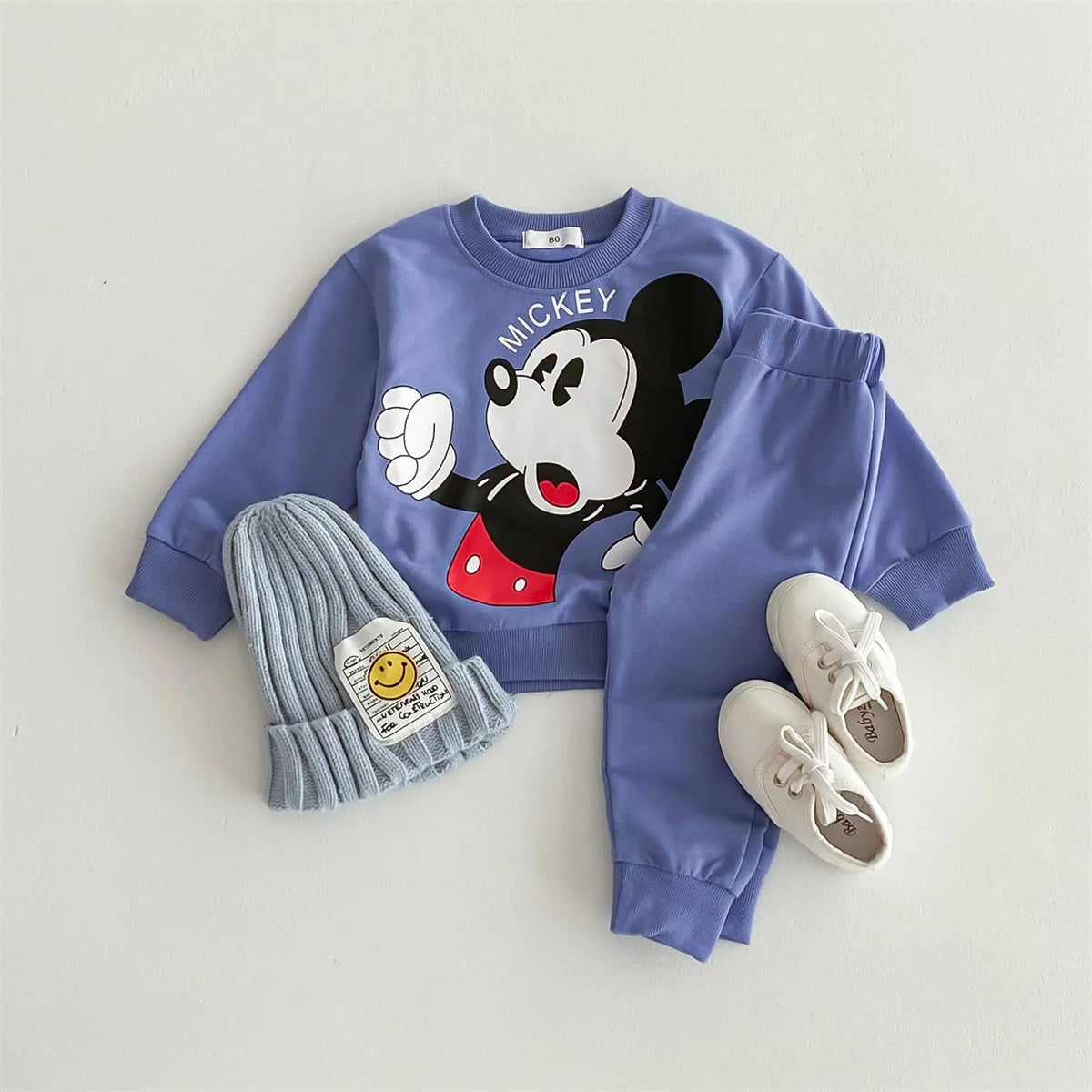 Disney Mickey Children' Tracksuit Cartoon Fashion Loose Baby Girl Boy Long Sleeve Crewneck Hoodies + Pants Two Piece Set Clothes - Slobuy