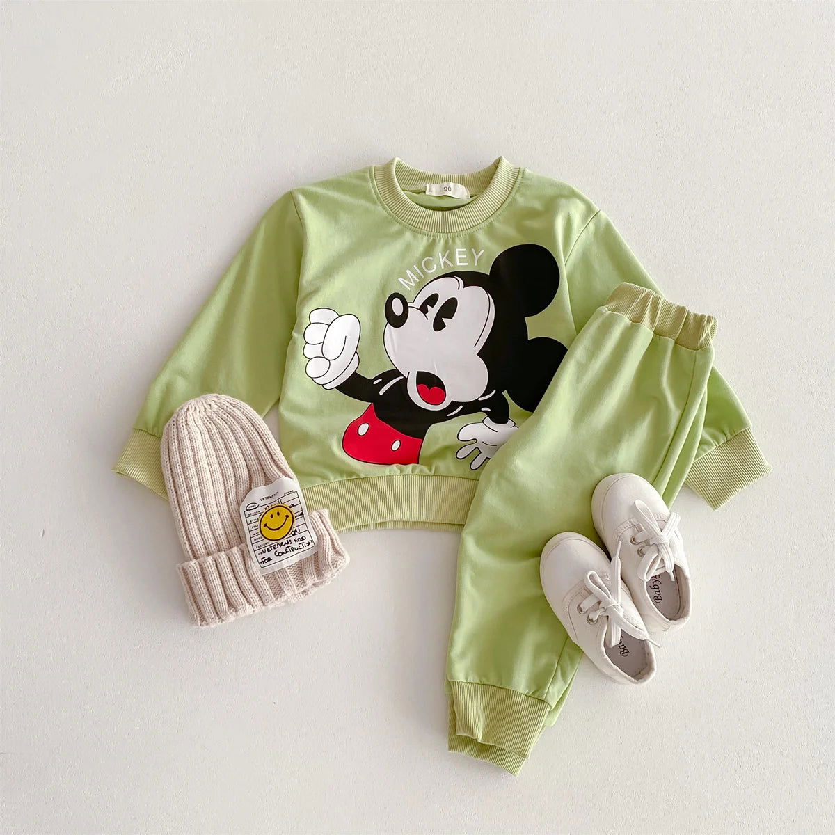 Disney Mickey Children' Tracksuit Cartoon Fashion Loose Baby Girl Boy Long Sleeve Crewneck Hoodies + Pants Two Piece Set Clothes - Slobuy