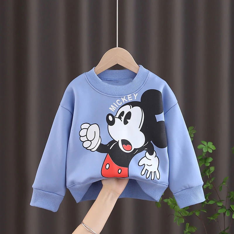 Disney Mickey Children' Tracksuit Cartoon Fashion Loose Baby Girl Boy Long Sleeve Crewneck Hoodies + Pants Two Piece Set Clothes - Slobuy