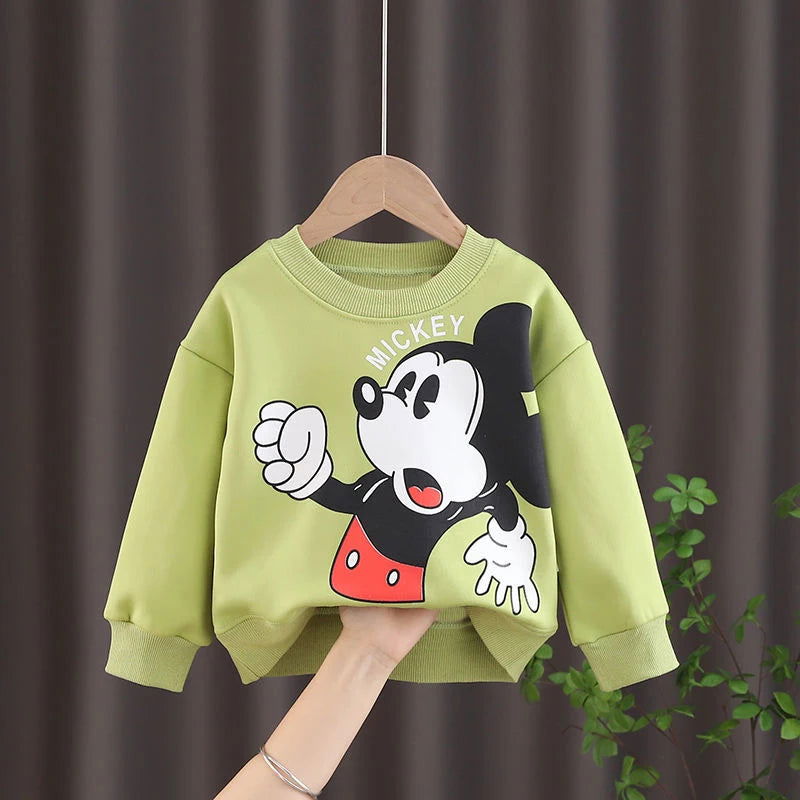 Disney Mickey Children' Tracksuit Cartoon Fashion Loose Baby Girl Boy Long Sleeve Crewneck Hoodies + Pants Two Piece Set Clothes - Slobuy