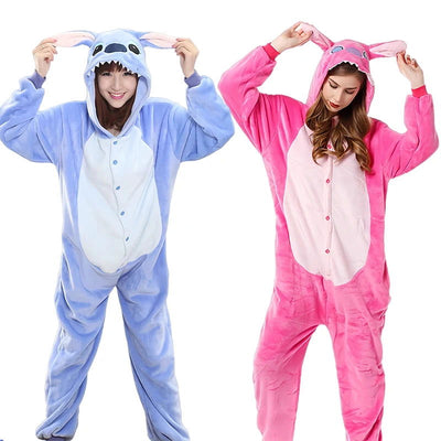 Disney Stitch Costumes Women Stitch Cosplay Jumpsuit for Adults Cute Hooded Pajamas Onesie Halloween Costumes Women Men - Slobuy