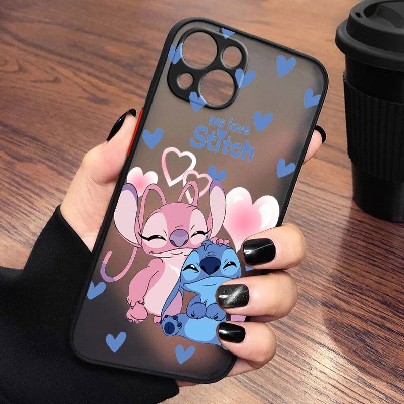 Disney Stitch Cute For iPhone 14 13 12 11 Pro Max XS Max X XR 7 8 Plus 6S 5S Frosted Translucent Phone Case - Slobuy