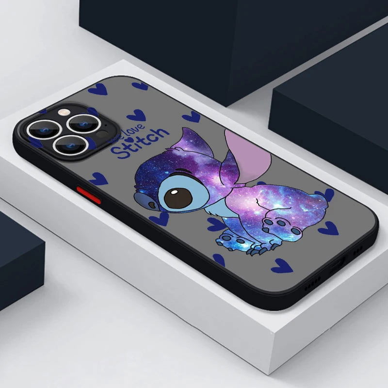 Disney Stitch Cute For iPhone 14 13 12 11 Pro Max XS Max X XR 7 8 Plus 6S 5S Frosted Translucent Phone Case - Slobuy