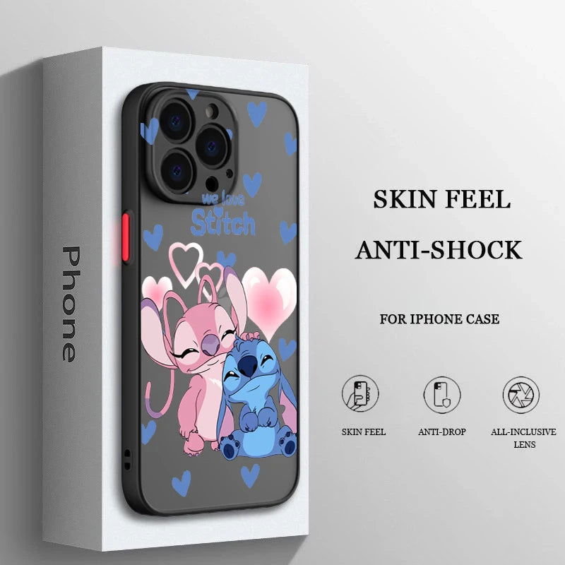 Disney Stitch Cute For iPhone 14 13 12 11 Pro Max XS Max X XR 7 8 Plus 6S 5S Frosted Translucent Phone Case - Slobuy