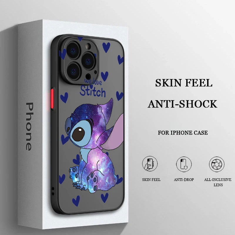 Disney Stitch Cute For iPhone 14 13 12 11 Pro Max XS Max X XR 7 8 Plus 6S 5S Frosted Translucent Phone Case - Slobuy