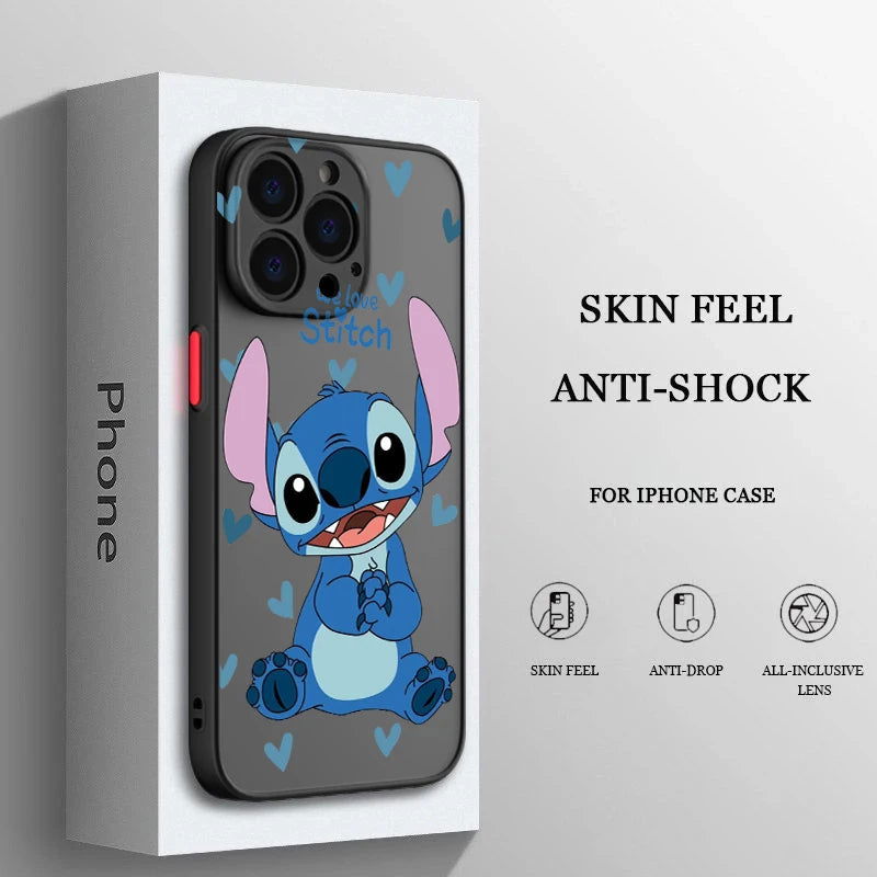 Disney Stitch Cute For iPhone 14 13 12 11 Pro Max XS Max X XR 7 8 Plus 6S 5S Frosted Translucent Phone Case - Slobuy