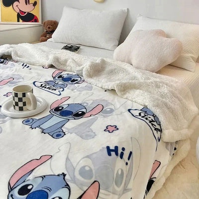 Disney Stitch Milk Velvet Flannel Children Adult Blanket Cartoon Cute Plush Air Conditioning Nap Blanket Quilt Soft Shawl Gift - Slobuy