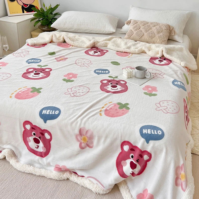 Disney Stitch Milk Velvet Flannel Children Adult Blanket Cartoon Cute Plush Air Conditioning Nap Blanket Quilt Soft Shawl Gift - Slobuy