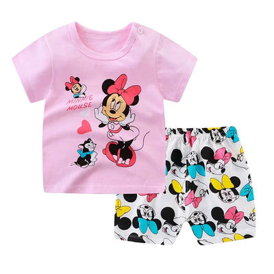 Disney Summer Baby Girl Clothes Set Cartoon Minnie Short Sleeve Cotton Girls Outfits for 0-3year Kids Clothes - Slobuy