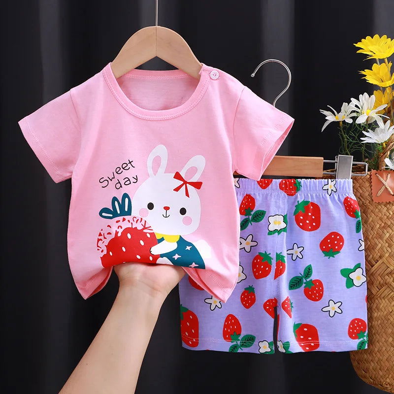 Disney Summer Baby Girl Clothes Set Cartoon Minnie Short Sleeve Cotton Girls Outfits for 0-3year Kids Clothes - Slobuy
