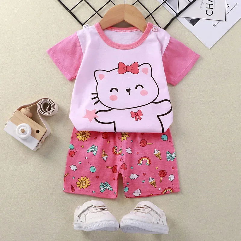 Disney Summer Baby Girl Clothes Set Cartoon Minnie Short Sleeve Cotton Girls Outfits for 0-3year Kids Clothes - Slobuy