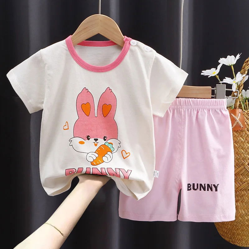 Disney Summer Baby Girl Clothes Set Cartoon Minnie Short Sleeve Cotton Girls Outfits for 0-3year Kids Clothes - Slobuy