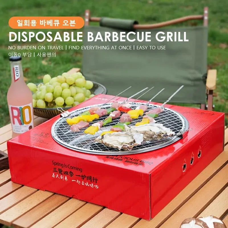 Disposable Camping BBQ Grill Set Fast Ignition Portable Household Outdoor Smoke-Free Carbon Garden Picnic Grilled Meat Rack - Slobuy