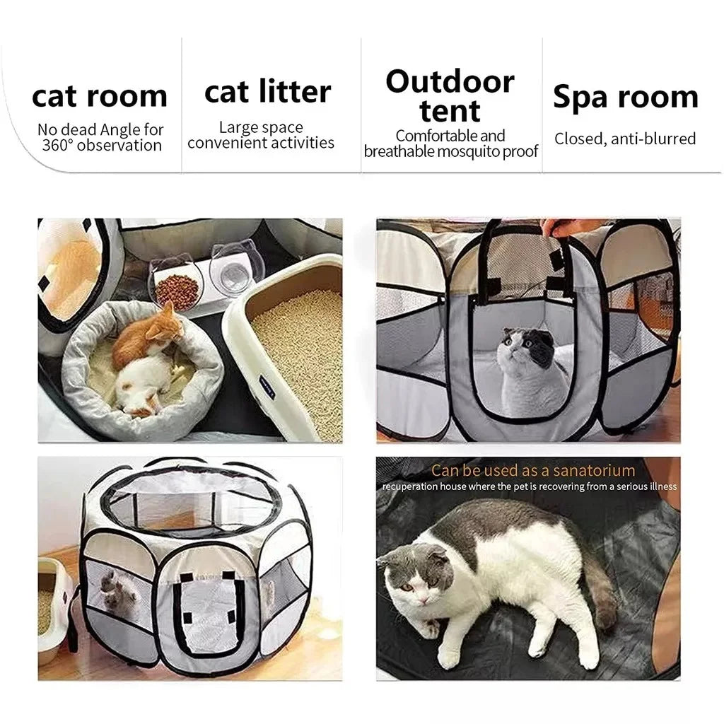 Portable Foldable Cat Tent Cat House Portable Folding Outdoor Travel Pet Tent Cat/Dog Cage Easy Operation Large Cat/Dog Fences - Slobuy