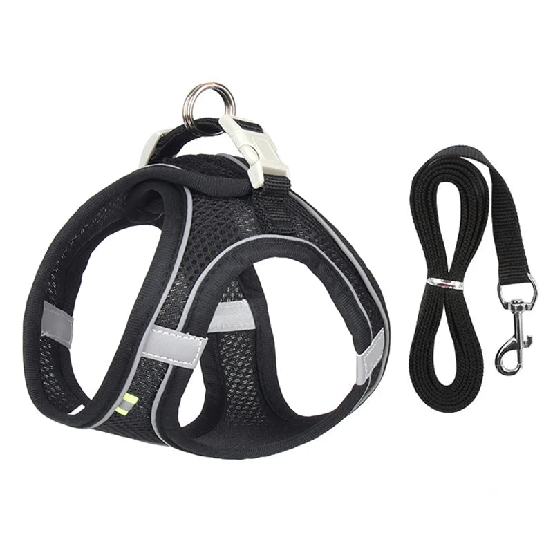Dog Harness Leash Set for Small Dogs Adjustable Puppy Cat Harness Vest French Bulldog Chihuahua Pug Outdoor Walking Lead Leash - Slobuy