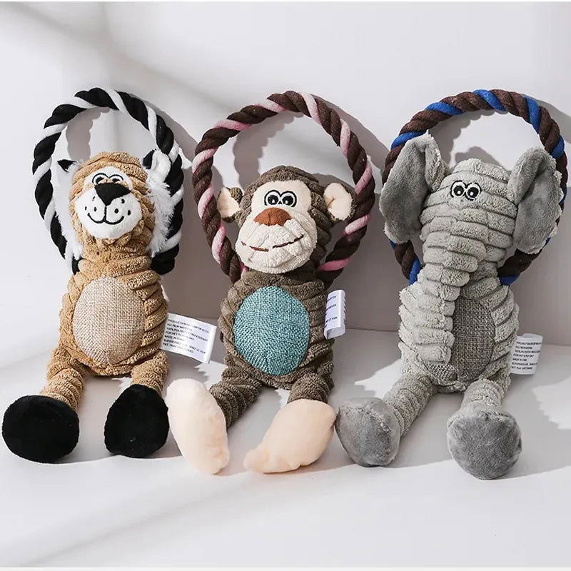 Dog Plush Toys Pet Squeaky Animal Toy Dog Bite-Resistant Clean Teeth Chew Toy Pet Supplies Interactive Toys Lion Elepant Monkey - Slobuy