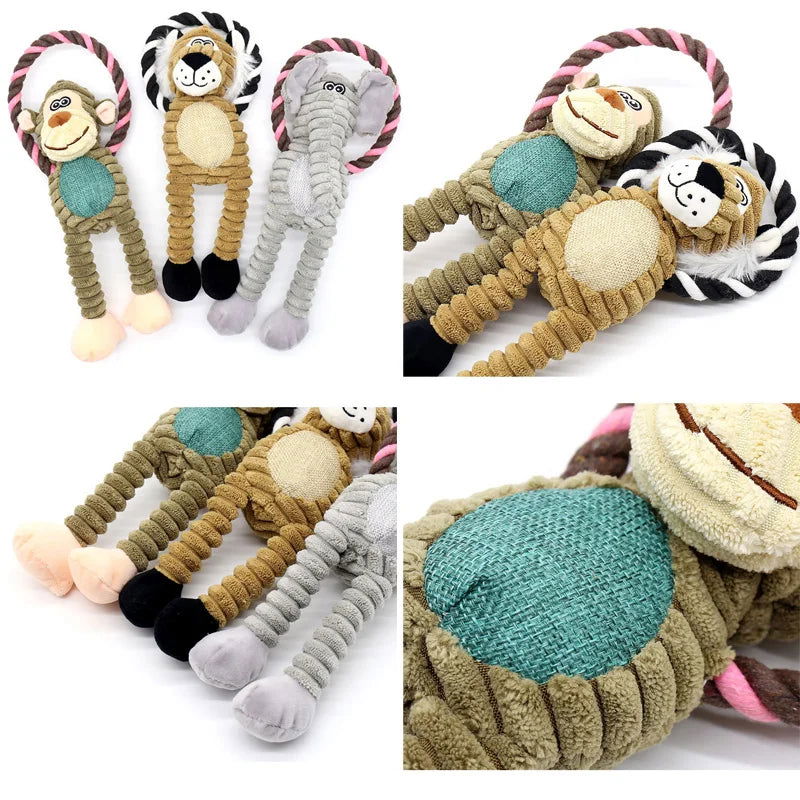 Dog Plush Toys Pet Squeaky Animal Toy Dog Bite-Resistant Clean Teeth Chew Toy Pet Supplies Interactive Toys Lion Elepant Monkey - Slobuy