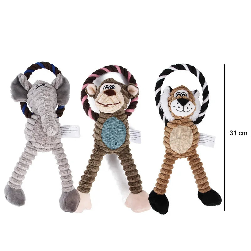 Dog Plush Toys Pet Squeaky Animal Toy Dog Bite-Resistant Clean Teeth Chew Toy Pet Supplies Interactive Toys Lion Elepant Monkey - Slobuy