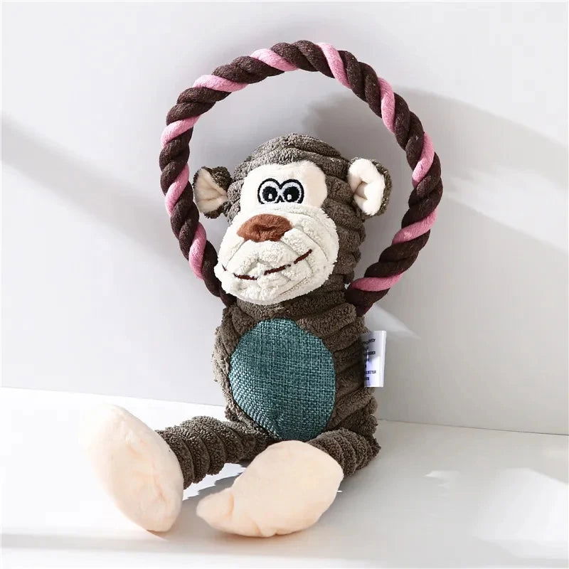 Dog Plush Toys Pet Squeaky Animal Toy Dog Bite-Resistant Clean Teeth Chew Toy Pet Supplies Interactive Toys Lion Elepant Monkey - Slobuy