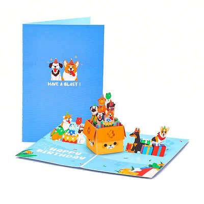 Dogs Pop-up Entertaining Greeting Card Cute Docile Canine Birthday Card With Envelope Creative Pooch Celebration Birthday Gifts - Slobuy