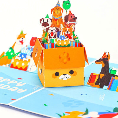 Dogs Pop-up Entertaining Greeting Card Cute Docile Canine Birthday Card With Envelope Creative Pooch Celebration Birthday Gifts - Slobuy