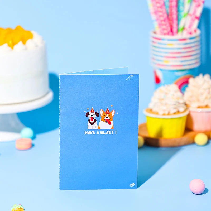 Dogs Pop-up Entertaining Greeting Card Cute Docile Canine Birthday Card With Envelope Creative Pooch Celebration Birthday Gifts - Slobuy