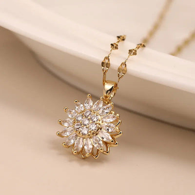Double-layer Rotatable Sunflower Necklaces For Women Chain Choker Stainless Steel Jewelry Accessories Free Shipping Items - Slobuy