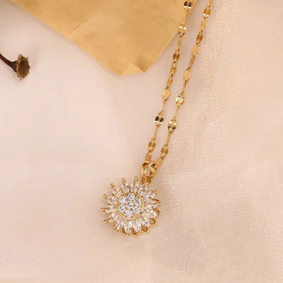 Double-layer Rotatable Sunflower Necklaces For Women Chain Choker Stainless Steel Jewelry Accessories Free Shipping Items - Slobuy