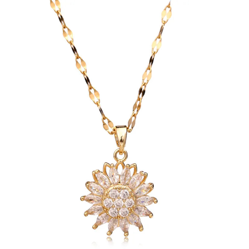 Double-layer Rotatable Sunflower Necklaces For Women Chain Choker Stainless Steel Jewelry Accessories Free Shipping Items - Slobuy