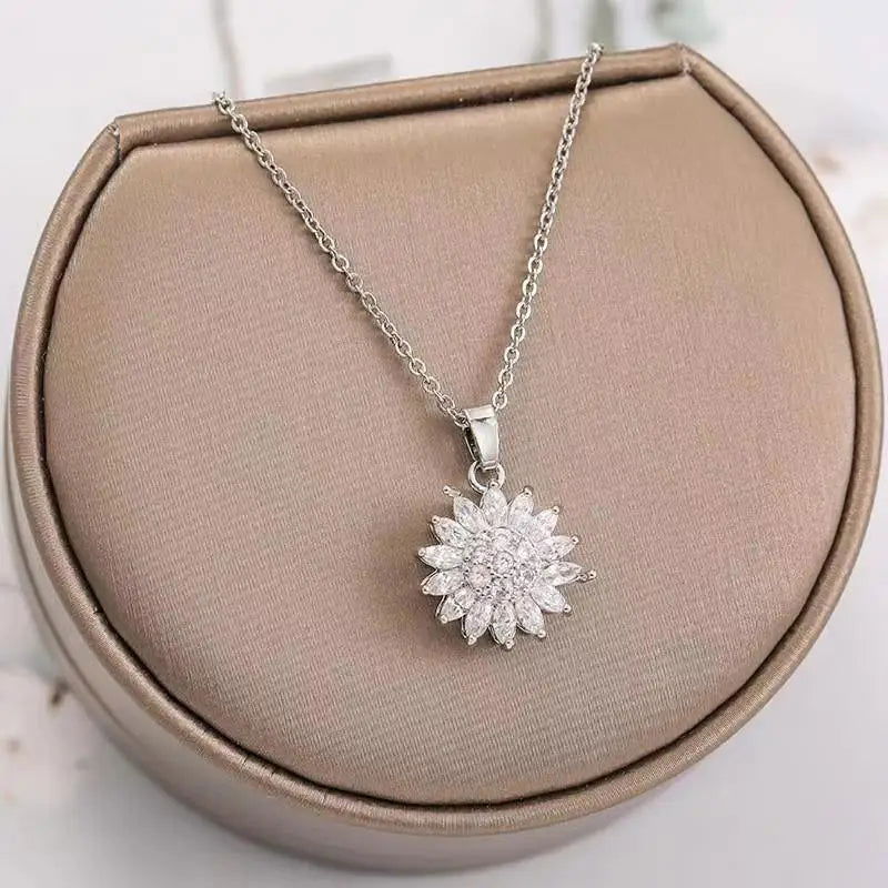 Double-layer Rotatable Sunflower Necklaces For Women Chain Choker Stainless Steel Jewelry Accessories Free Shipping Items - Slobuy