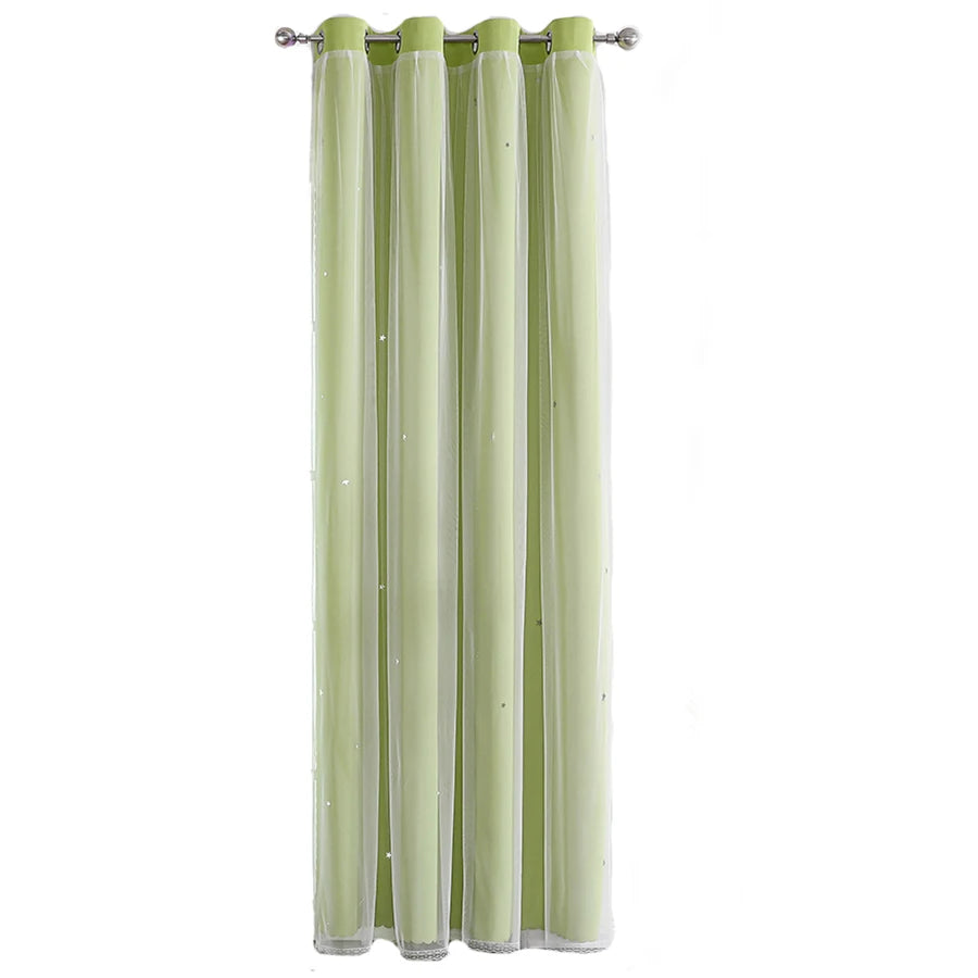 Double Layers Romantic Sheer Kids Children Girls Curtains With Hollow Out Stars For Living Room Bedroom Windows Drapes - Slobuy