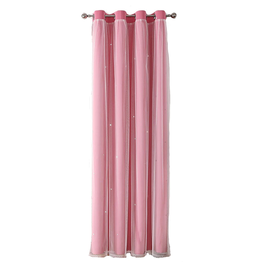 Double Layers Romantic Sheer Kids Children Girls Curtains With Hollow Out Stars For Living Room Bedroom Windows Drapes - Slobuy