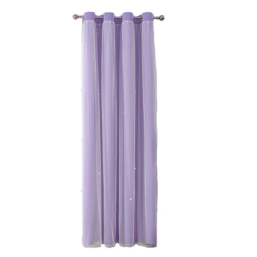Double Layers Romantic Sheer Kids Children Girls Curtains With Hollow Out Stars For Living Room Bedroom Windows Drapes - Slobuy