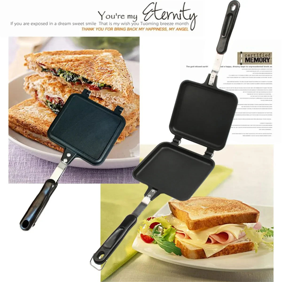 Double Sided Frying Pan Sandwich Maker Non-stick Grilled Sandwich and Panini Maker Pan with Handle Aluminum Flip Pan - Slobuy