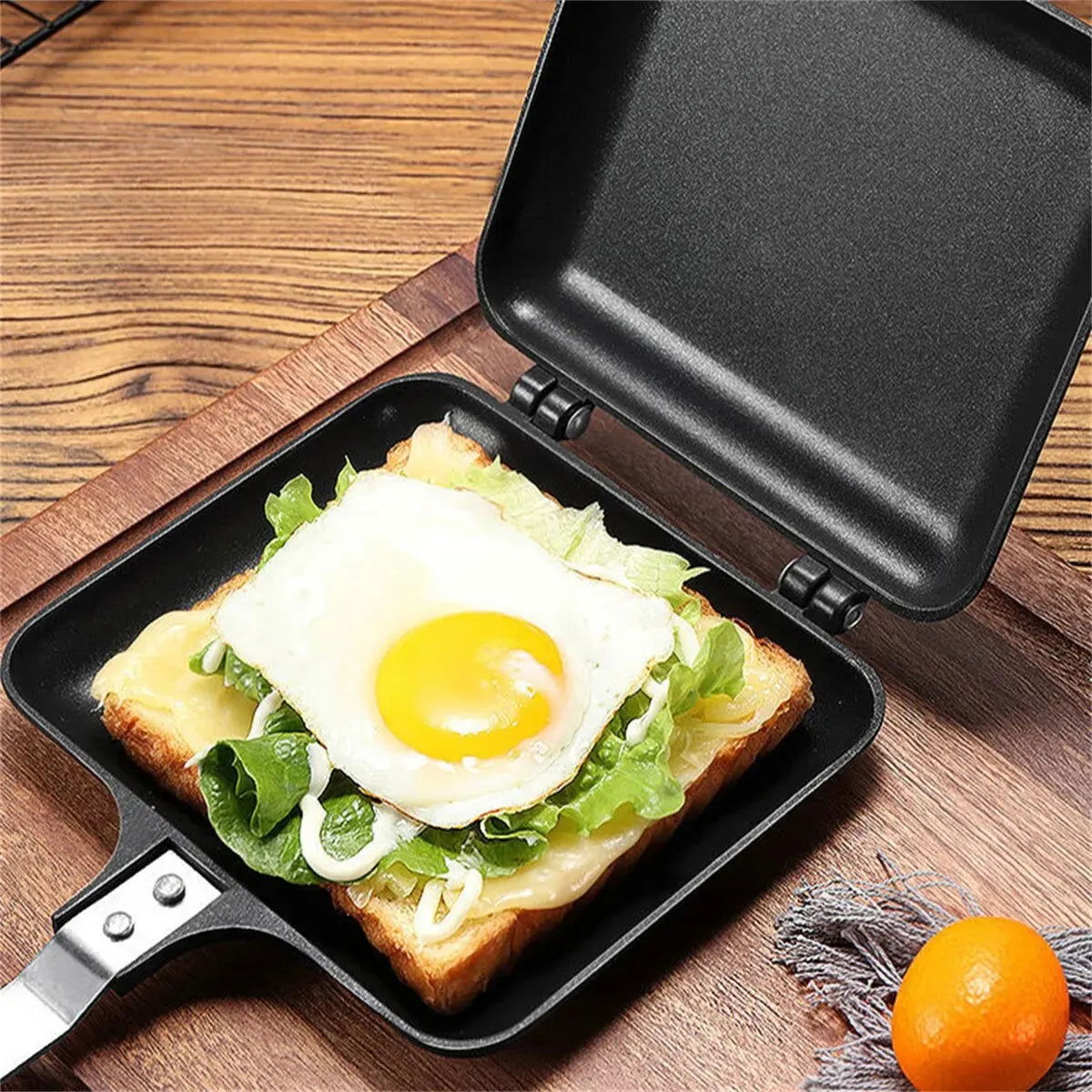Double Sided Frying Pan Sandwich Maker Non-stick Grilled Sandwich and Panini Maker Pan with Handle Aluminum Flip Pan - Slobuy