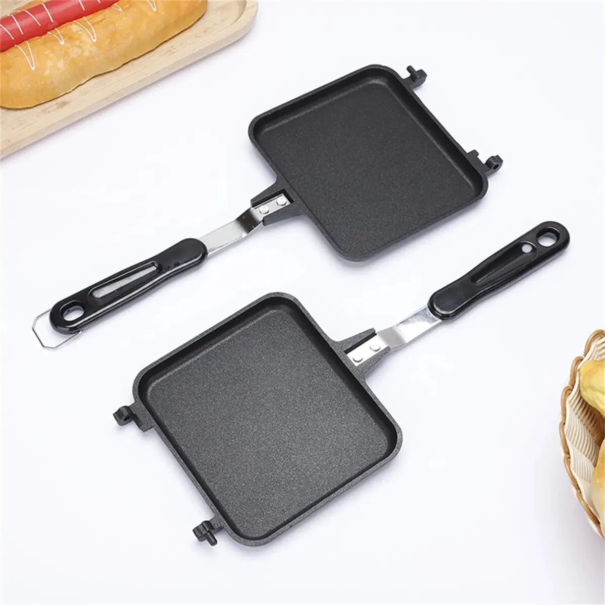 Double Sided Frying Pan Sandwich Maker Non-stick Grilled Sandwich and Panini Maker Pan with Handle Aluminum Flip Pan - Slobuy