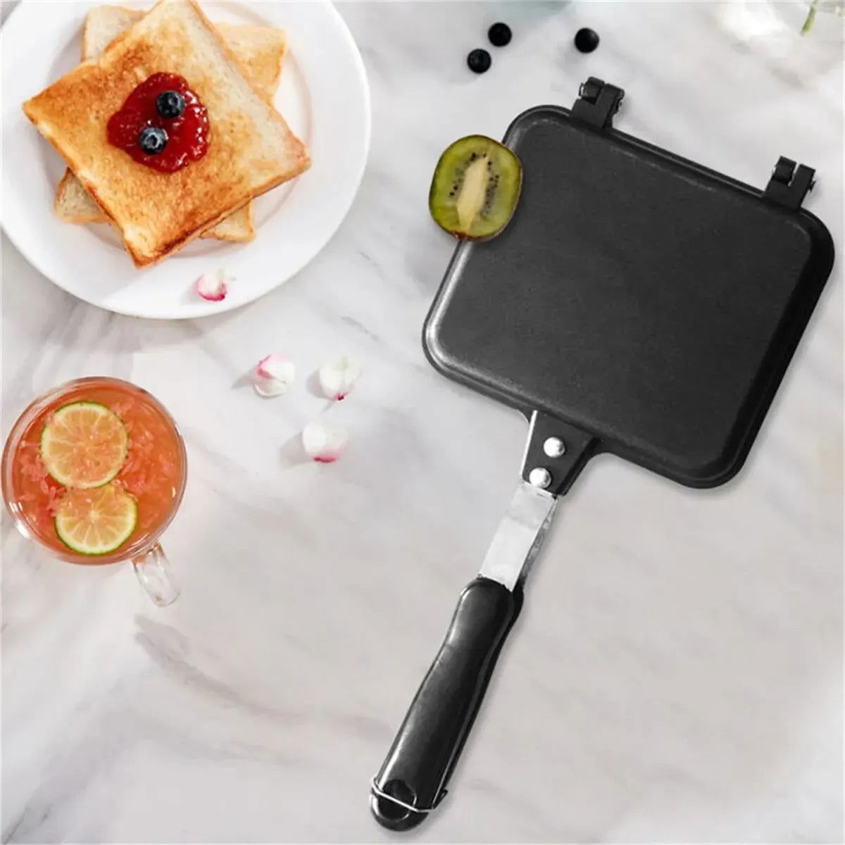 Double Sided Frying Pan Sandwich Maker Non-stick Grilled Sandwich and Panini Maker Pan with Handle Aluminum Flip Pan - Slobuy
