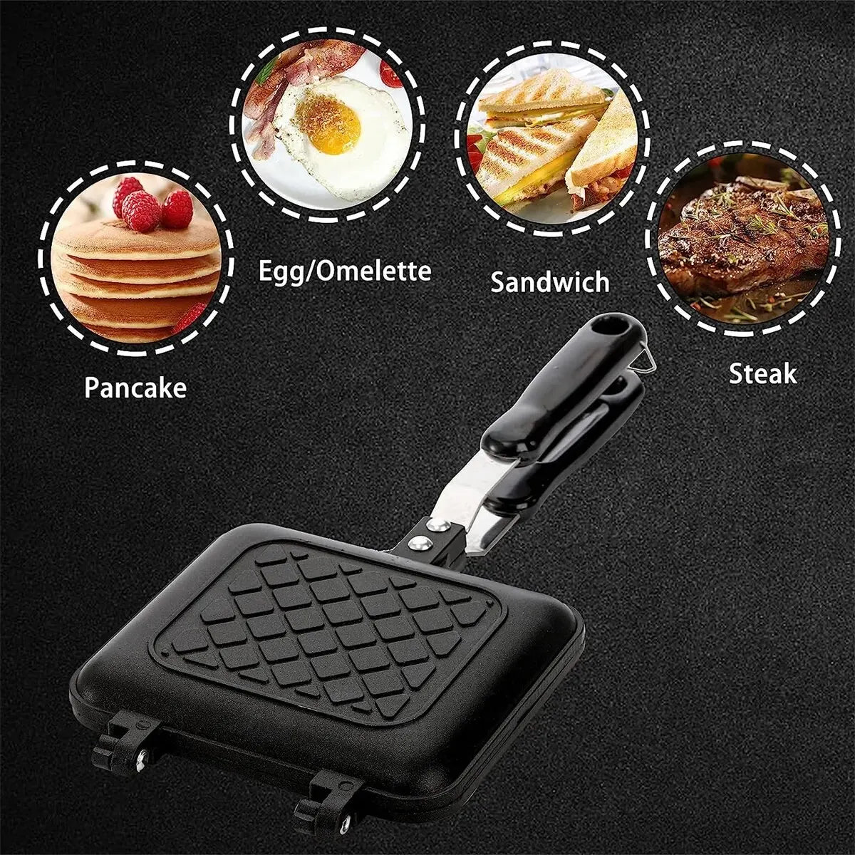 Double Sided Frying Pan Sandwich Maker Non-stick Grilled Sandwich and Panini Maker Pan with Handle Aluminum Flip Pan - Slobuy
