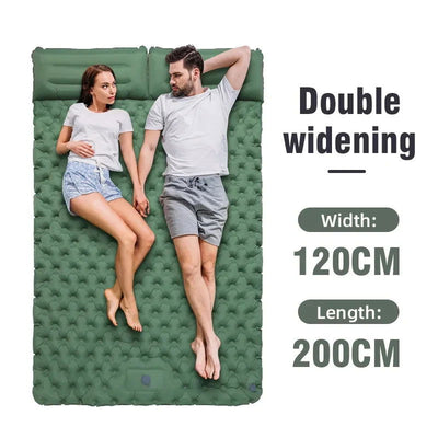 Double Sleeping Pad for Camping Self-Inflating Mat Sleeping Mattress with Pillow for Hiking Outdoor 2 Persons Travel Bed Air Mat - Slobuy