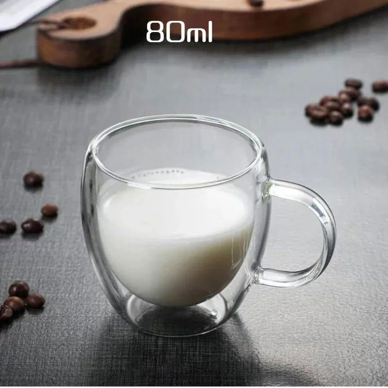 Double Wall Glass Cup with Handle Dried Flower Decorated Coffee Cup Milk Mug Heat Resistant Tea Cups Glass Mug Kitchen Supplies - Slobuy