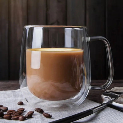 Double Wall High Borosilicate Glass Mug Heat Resistant Handle Coffee Milk Juice Water Cup Bar Drinkware Coffeeware Lover Gift - Slobuy