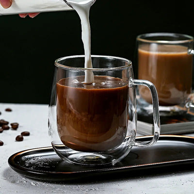 Double Wall High Borosilicate Glass Mug Heat Resistant Handle Coffee Milk Juice Water Cup Bar Drinkware Coffeeware Lover Gift - Slobuy