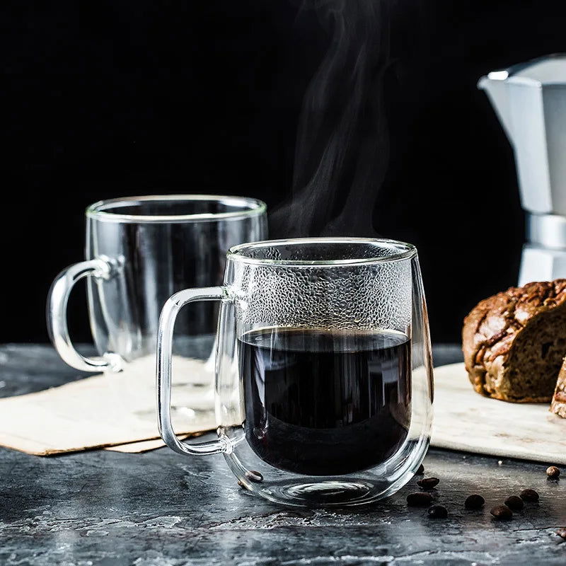 Double Wall High Borosilicate Glass Mug Heat Resistant Handle Coffee Milk Juice Water Cup Bar Drinkware Coffeeware Lover Gift - Slobuy