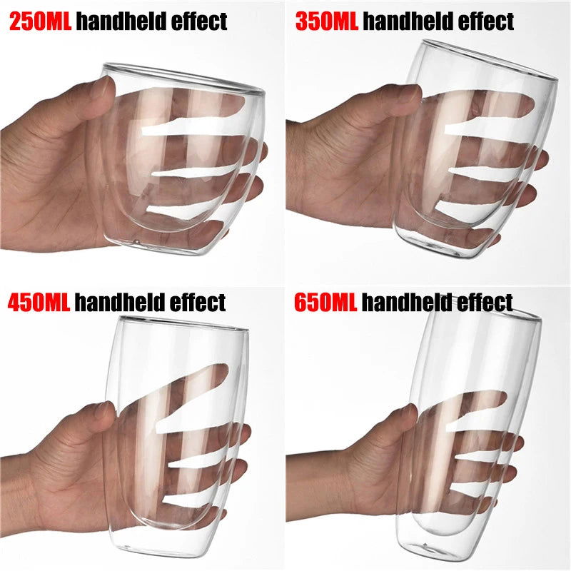 Double Wall High Borosilicate Glass Mug Heat Resistant Handle Coffee Milk Juice Water Cup Bar Drinkware Coffeeware Lover Gift - Slobuy