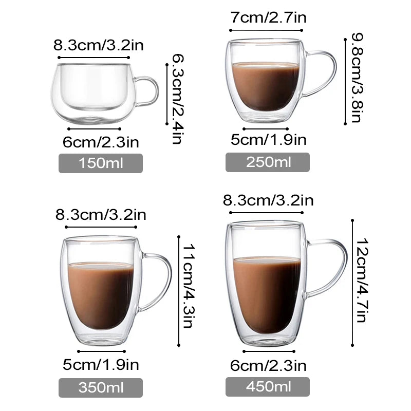 Double Wall High Borosilicate Glass Mug Heat Resistant Handle Coffee Milk Juice Water Cup Bar Drinkware Coffeeware Lover Gift - Slobuy