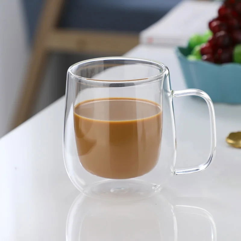 Double Wall High Borosilicate Glass Mug Heat Resistant Handle Coffee Milk Juice Water Cup Bar Drinkware Coffeeware Lover Gift - Slobuy